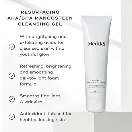 MEDIK8 SURFACE RADIANCE CLEANSE™ 150ml

Resurfacing AHA/BHA Mangosteen Cleansing Gel